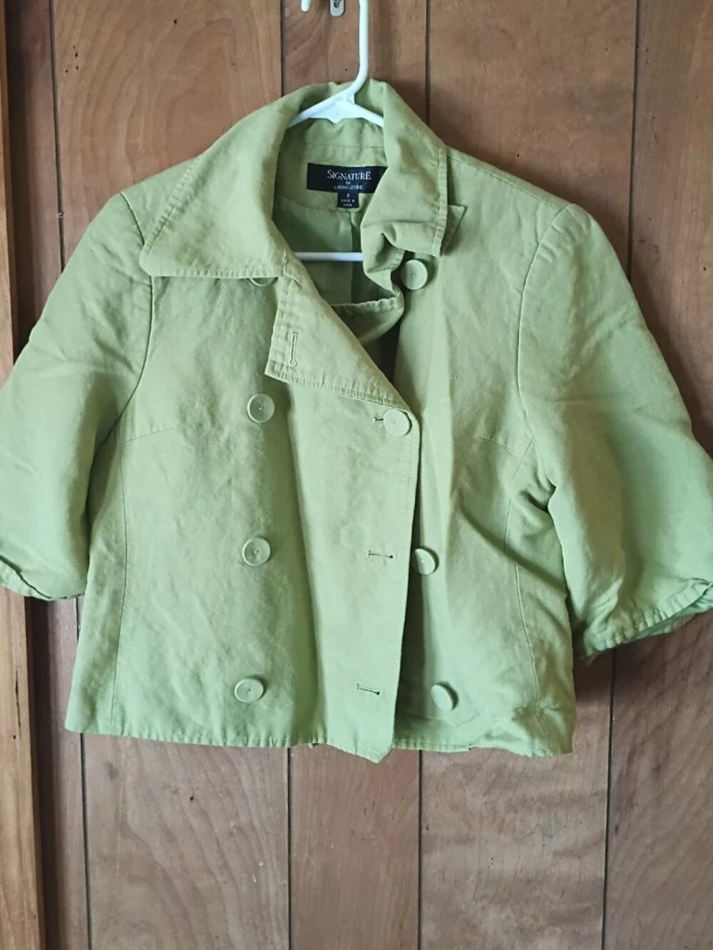 Signature by Larry Levine Linen Rayon Cropped Jacket Blazer Green Size 8